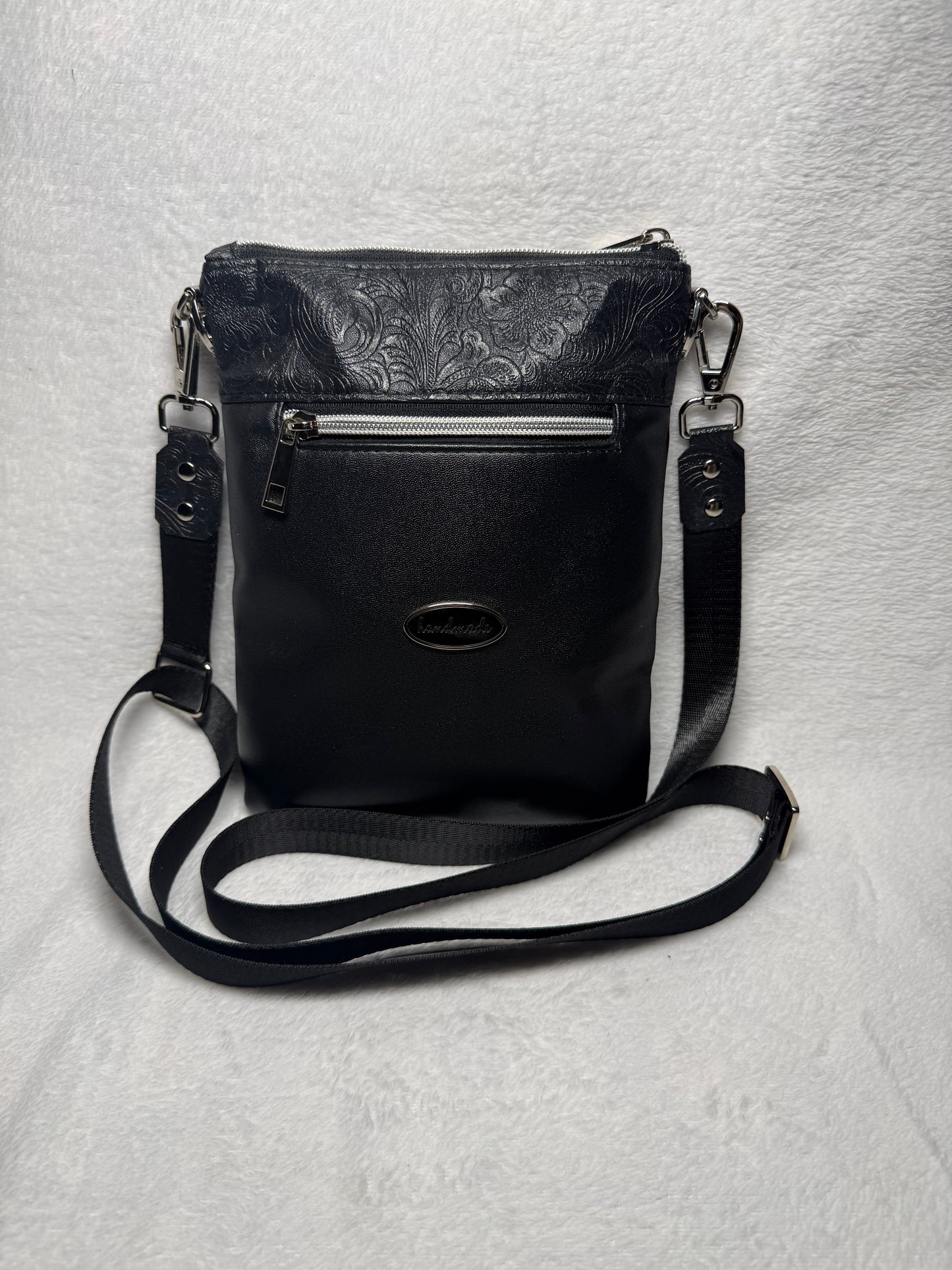 Midnight Bloom Handmade Black Crossbody Bag