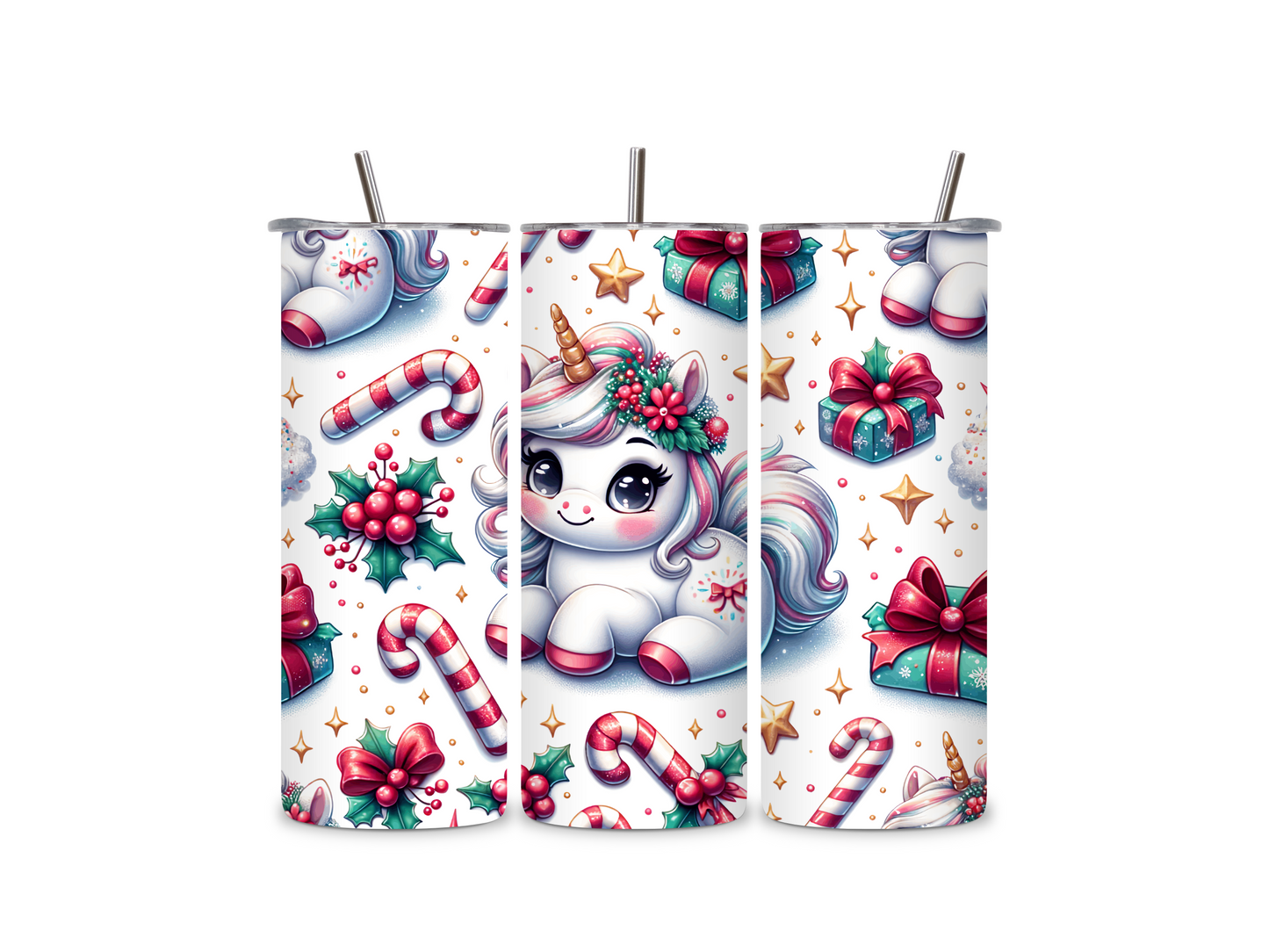 Baby Christmas Unicorn 20 oz Skinny Tumbler Stainless Steel