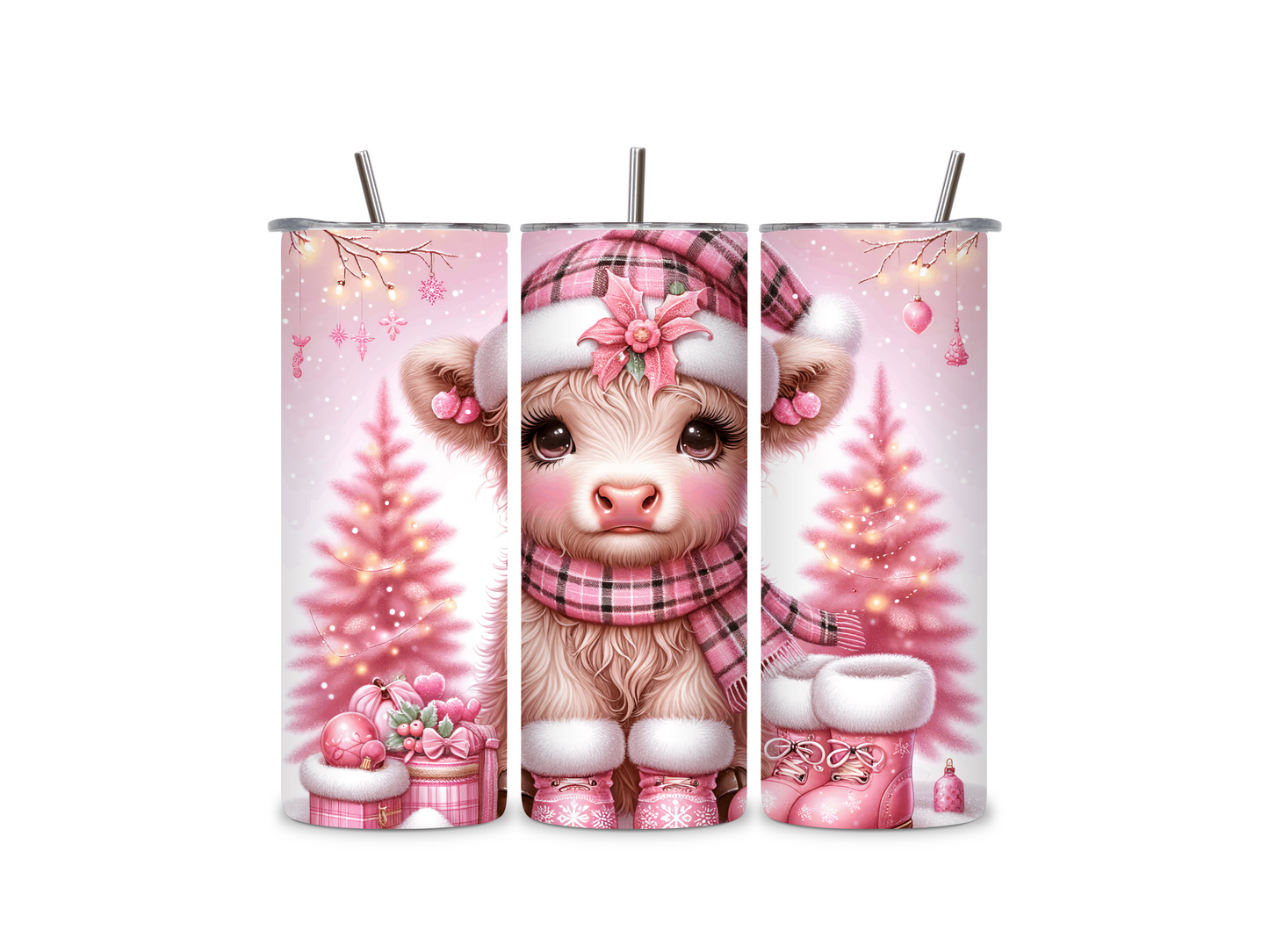 Cute Pink Cow 20 oz Skinny Tumbler Stainless Steel