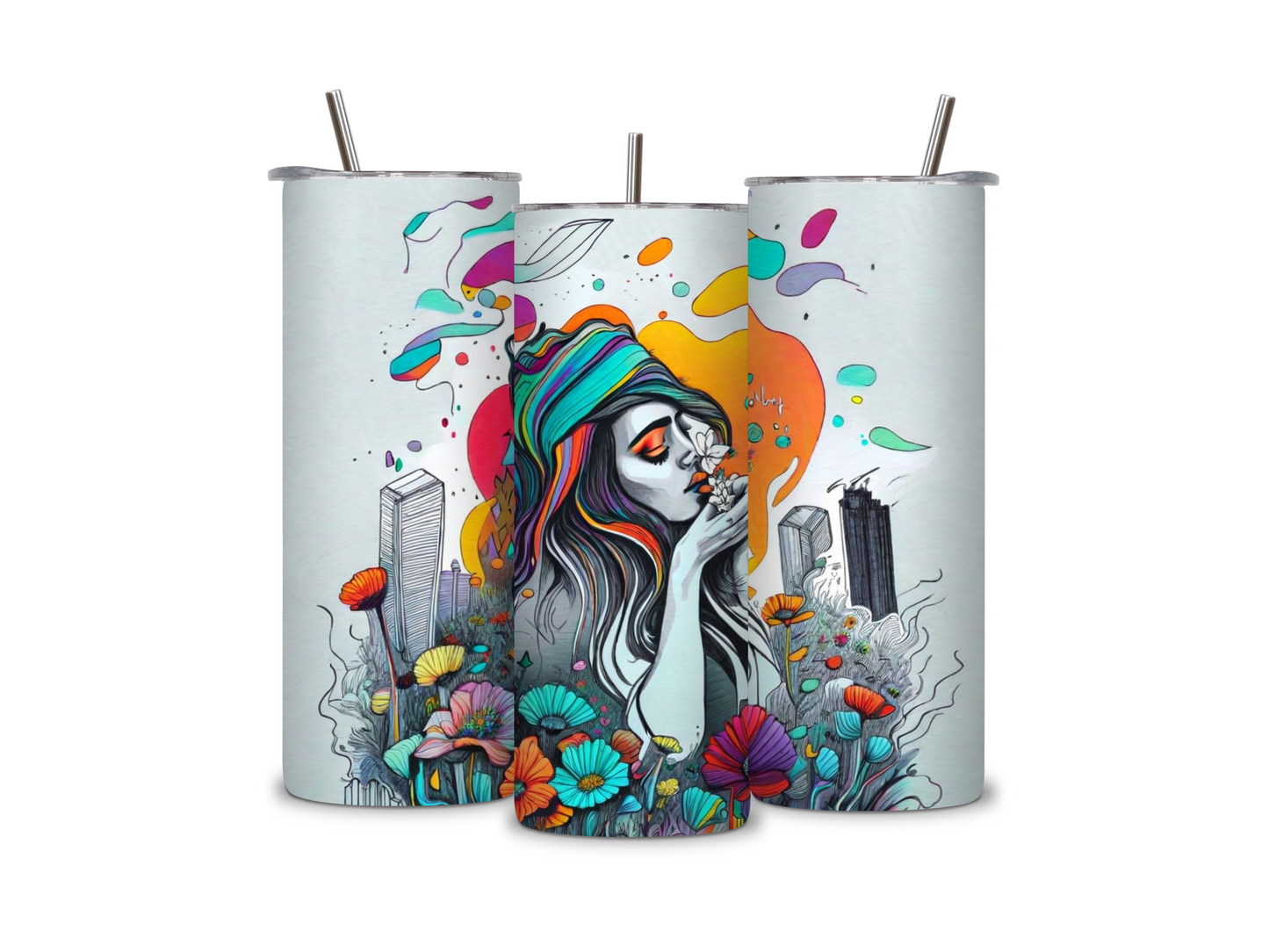 Girl Dreaming with Flowers 20 oz Skinny Tumbler Stainless Steel