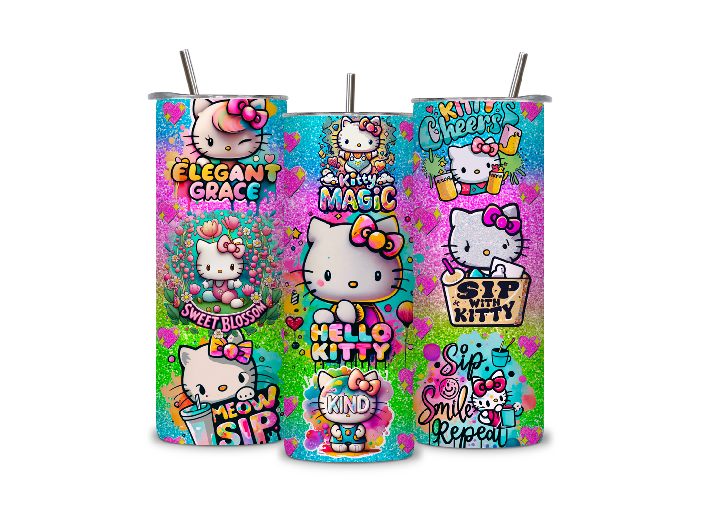 Kawaii Kitty Tumbler 20 oz Skinny Tumbler Stainless Steel