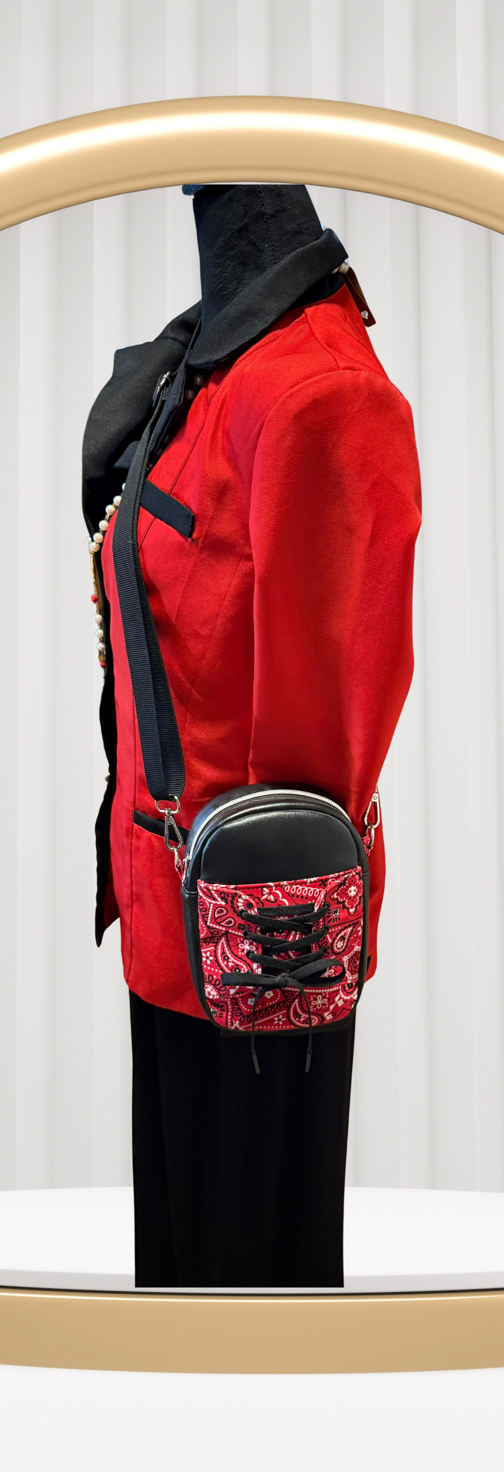 Red Paisley Lace-Up Mini Crossbody Bag