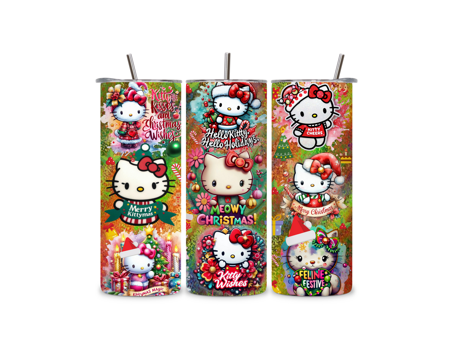 Xmas Kitty 20 oz Skinny Tumbler Stainless Steel