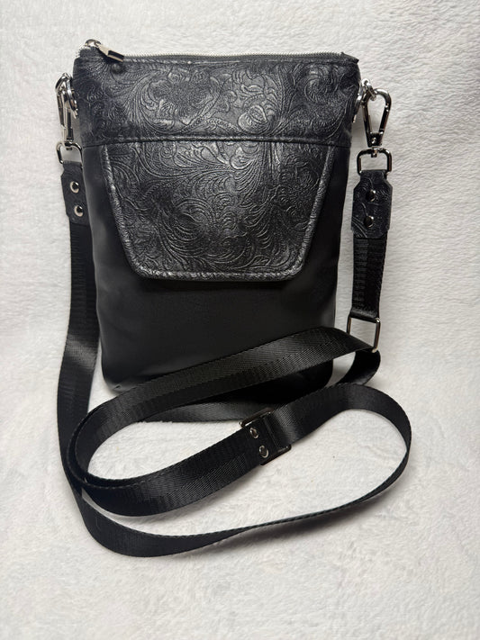 Midnight Bloom Handmade Black Crossbody Bag