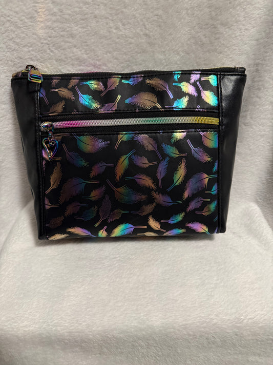 Midnight Feather Handmade Holographic Makeup Bag
