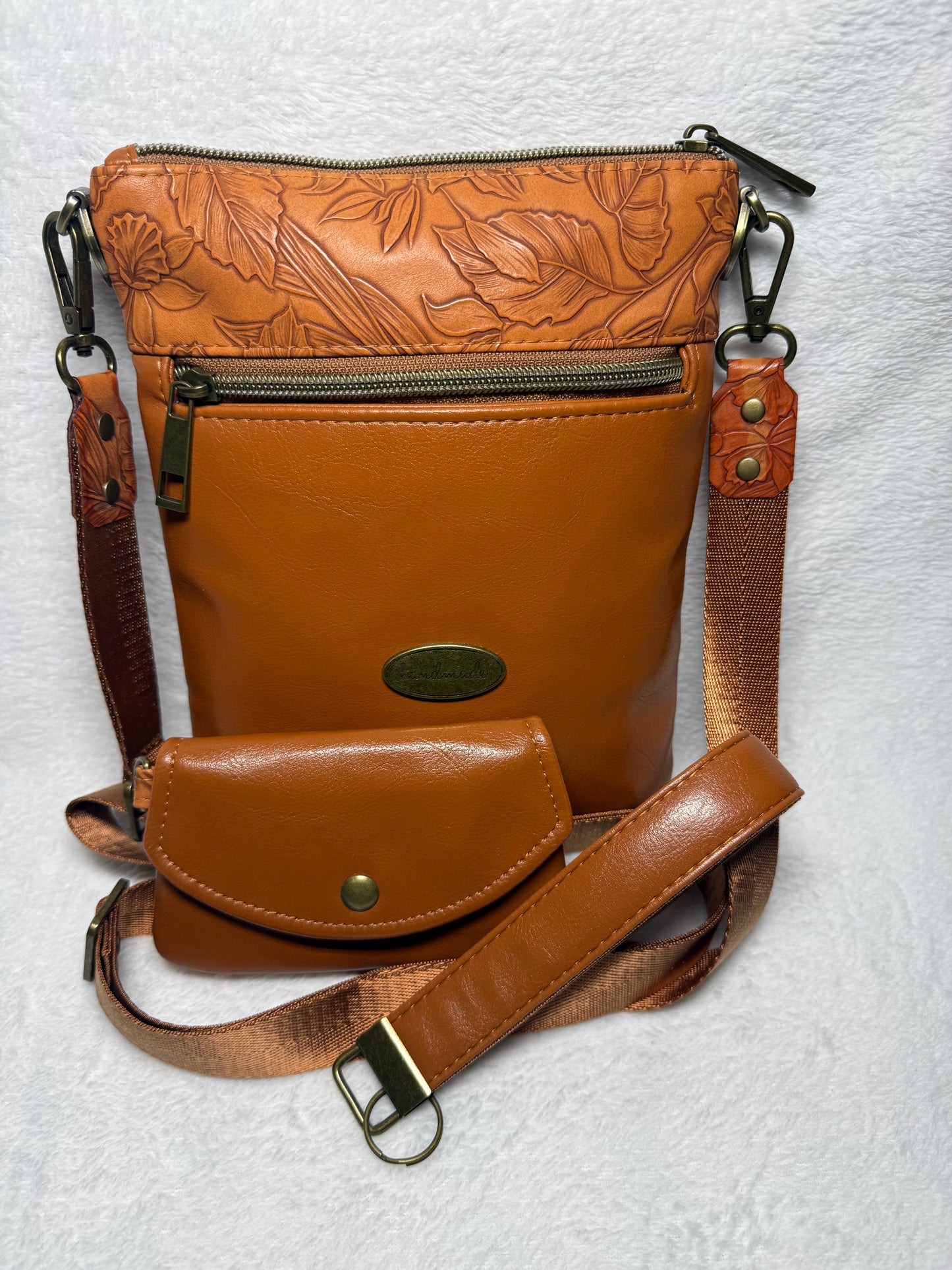 Autumn Bloom Leather Crossbody Bag Set