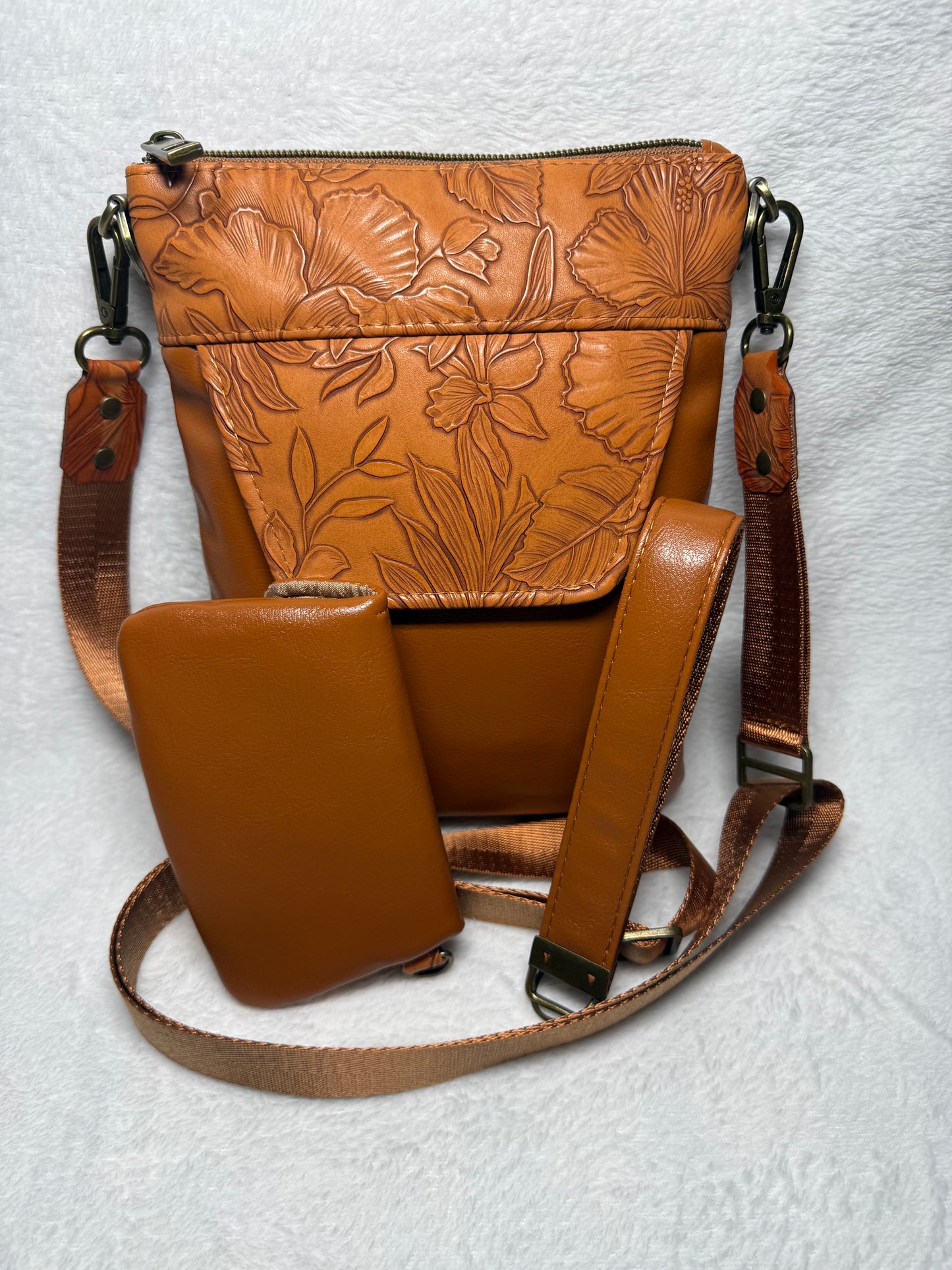 Autumn Bloom Leather Crossbody Bag Set