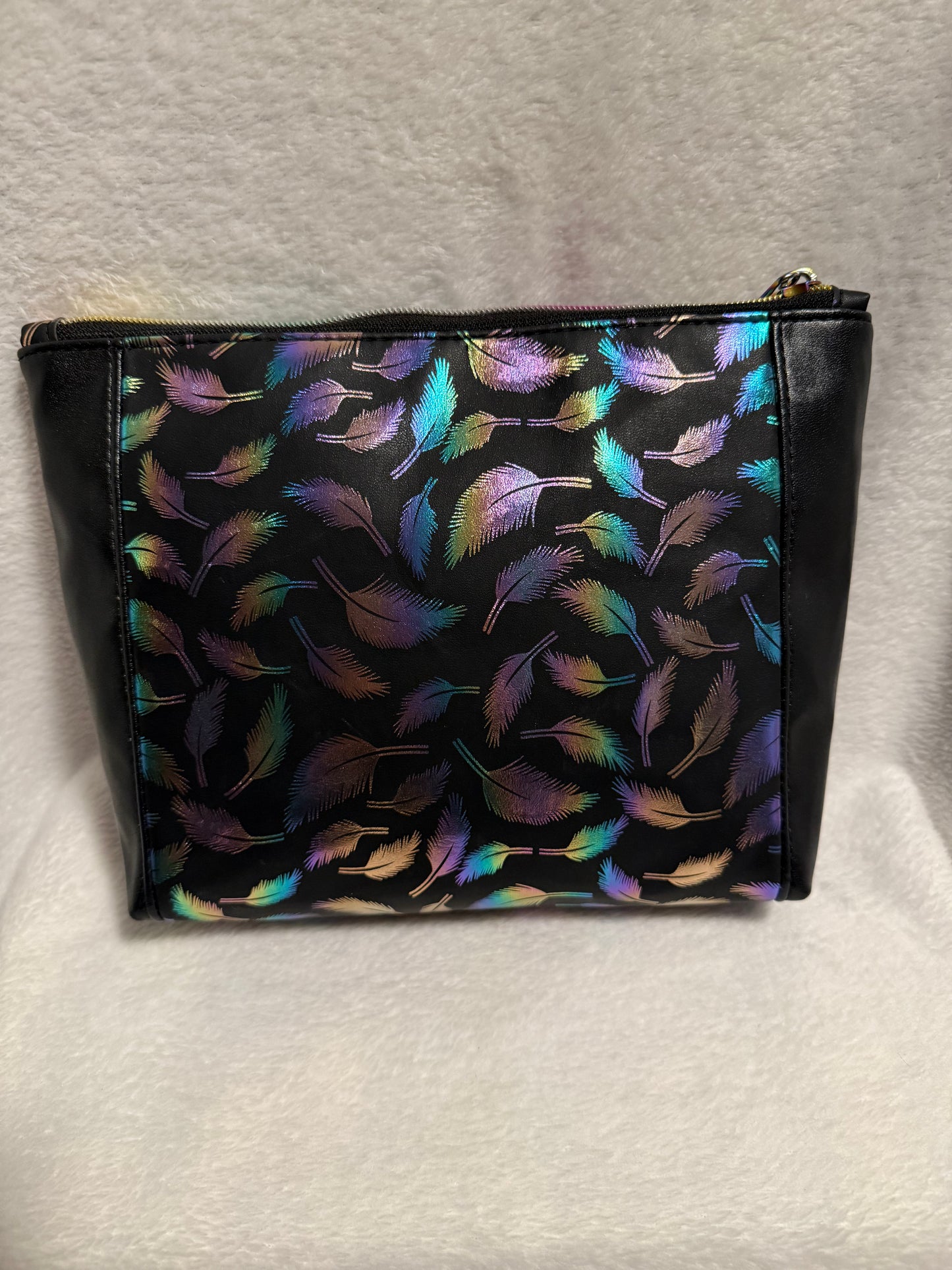 Midnight Feather Handmade Holographic Makeup Bag