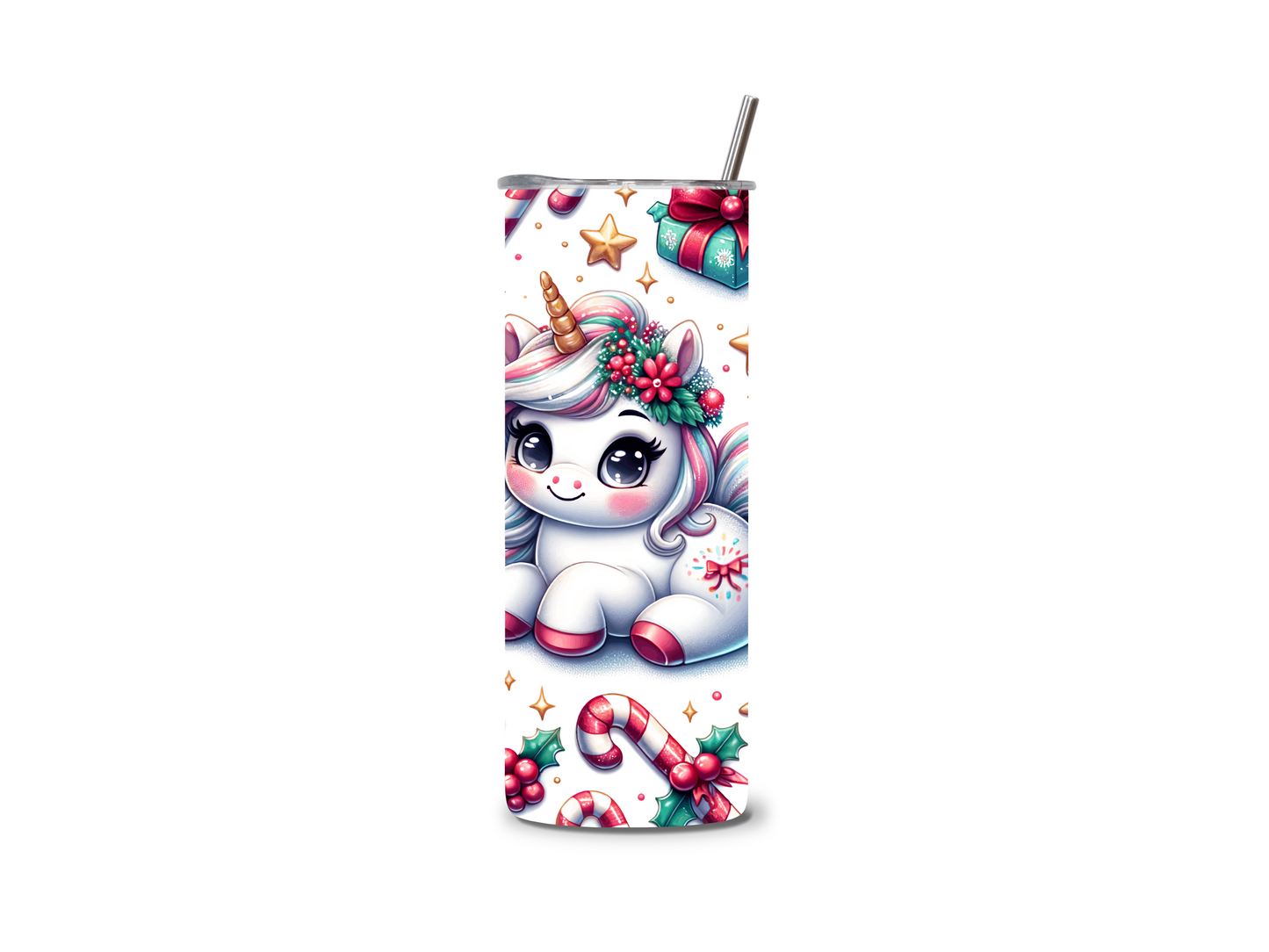 Baby Christmas Unicorn 20 oz Skinny Tumbler Stainless Steel