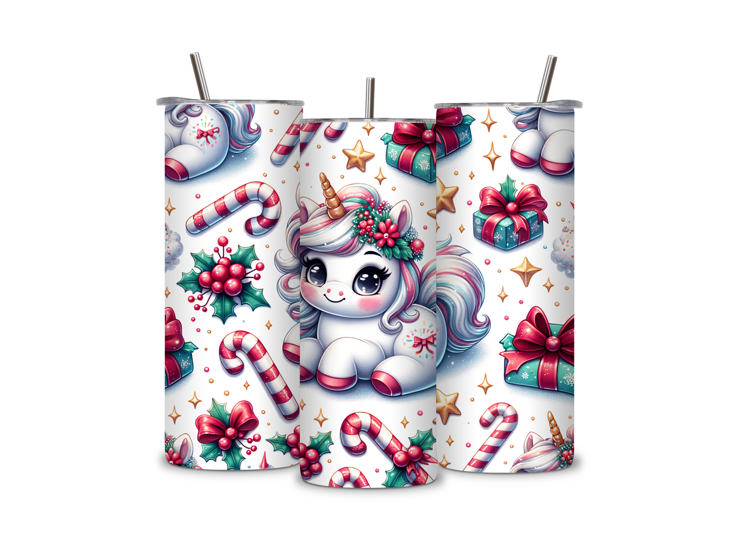 Baby Christmas Unicorn 20 oz Skinny Tumbler Stainless Steel