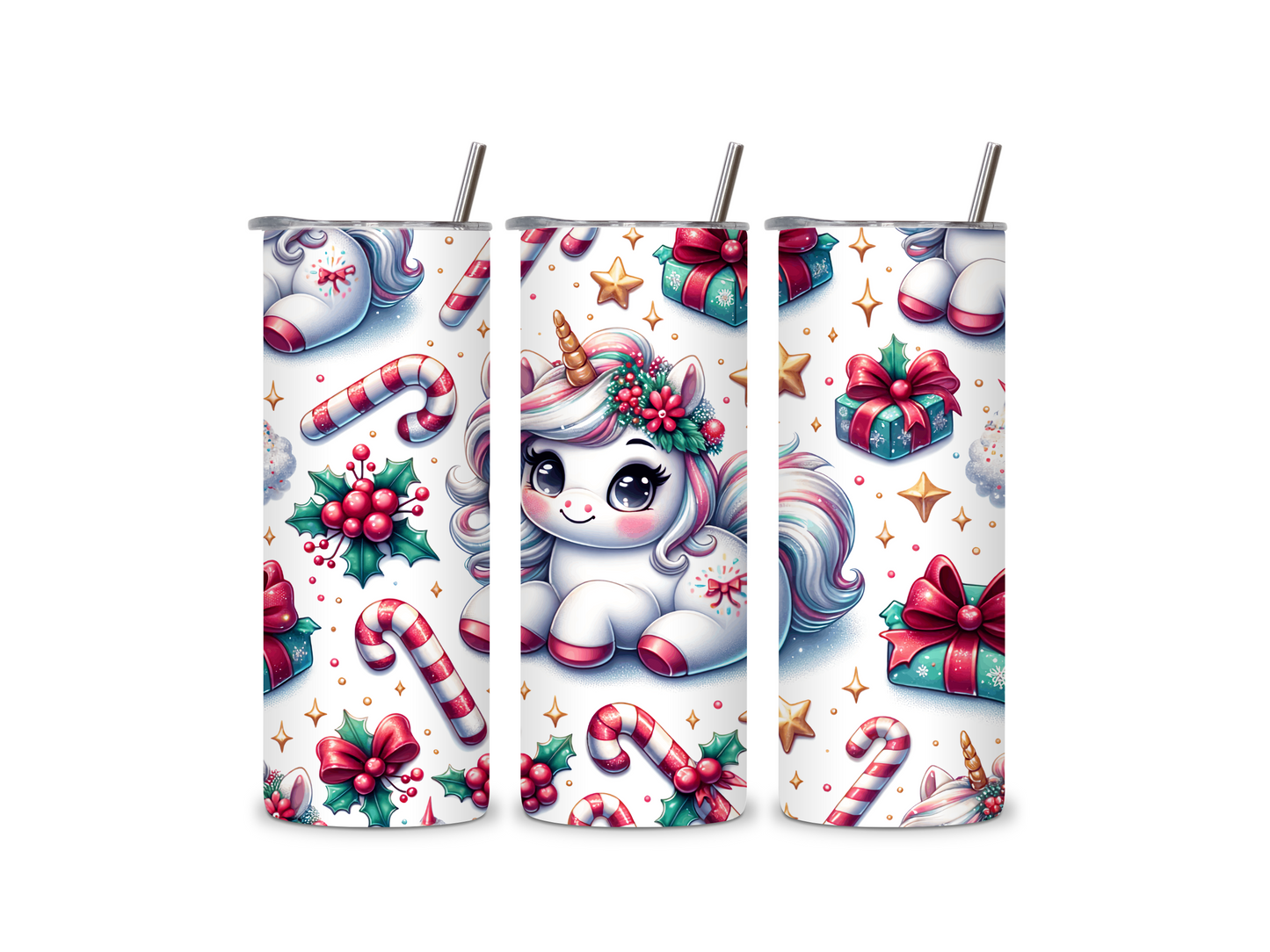 Baby Christmas Unicorn 20 oz Skinny Tumbler Stainless Steel