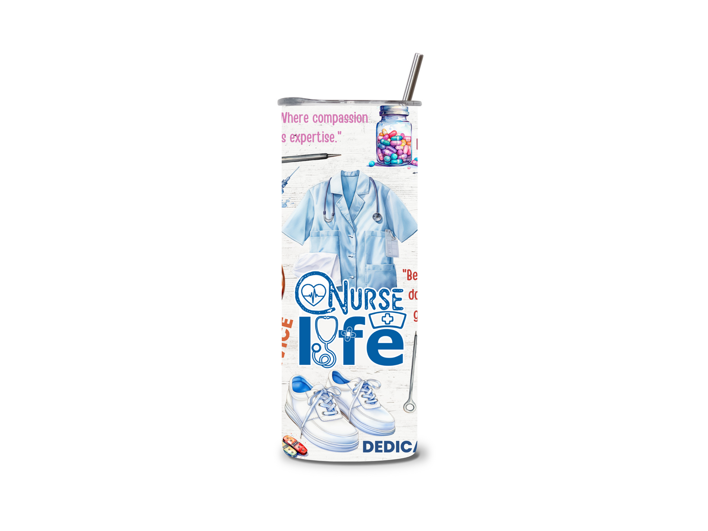 Blue Nurse Life 20 oz Skinny Tumbler Stainless Steel
