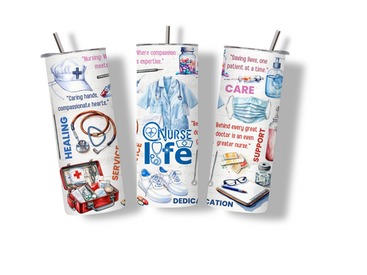 Blue Nurse Life 20 oz Skinny Tumbler Stainless Steel