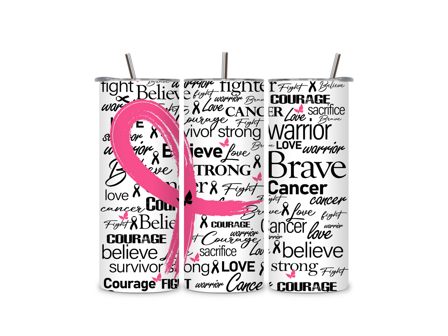 Breast Cancer Awareness White 20 oz Skinny Tumbler Stainless Steel