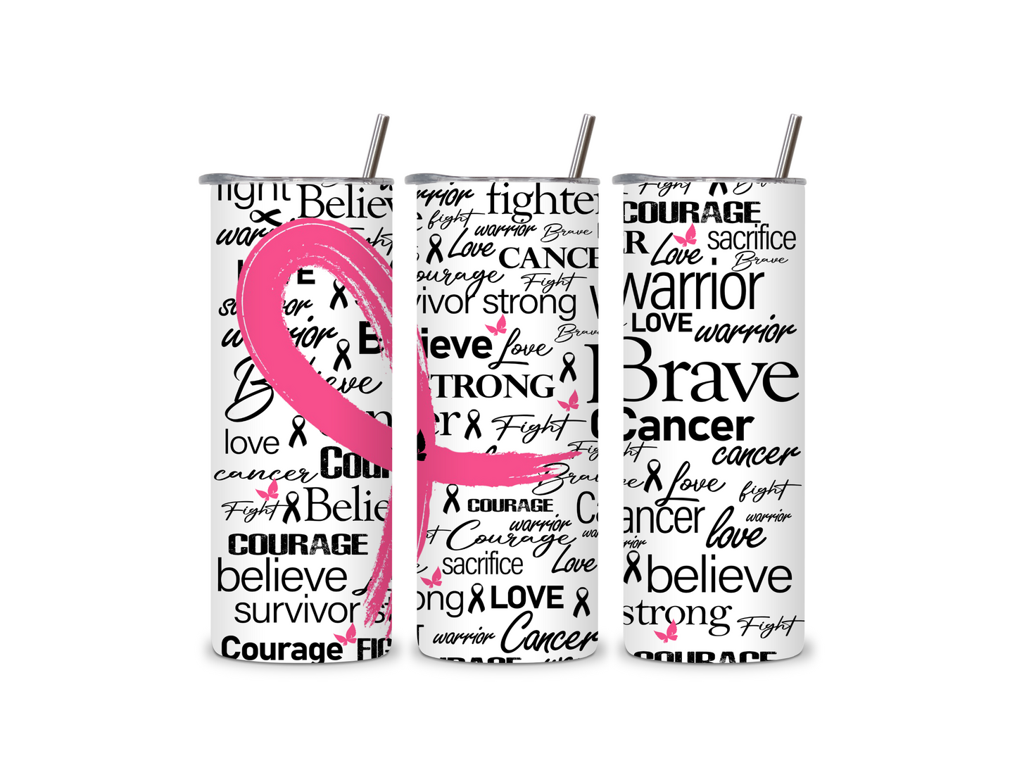 Breast Cancer Awareness White 20 oz Skinny Tumbler Stainless Steel