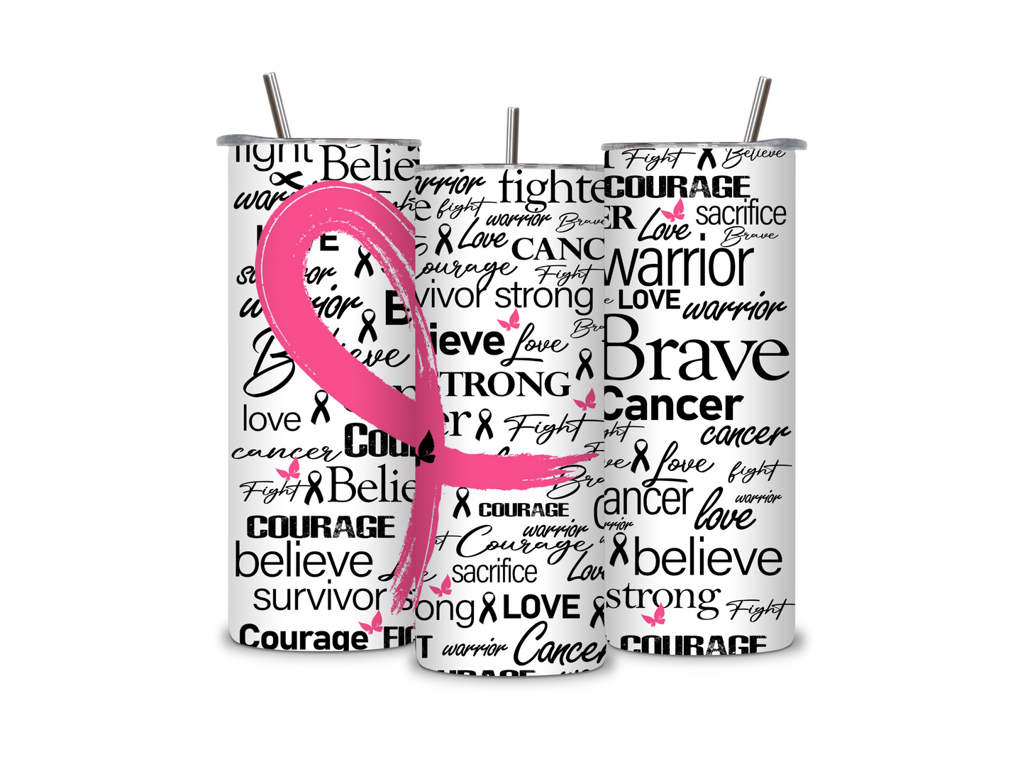 Breast Cancer Awareness White 20 oz Skinny Tumbler Stainless Steel