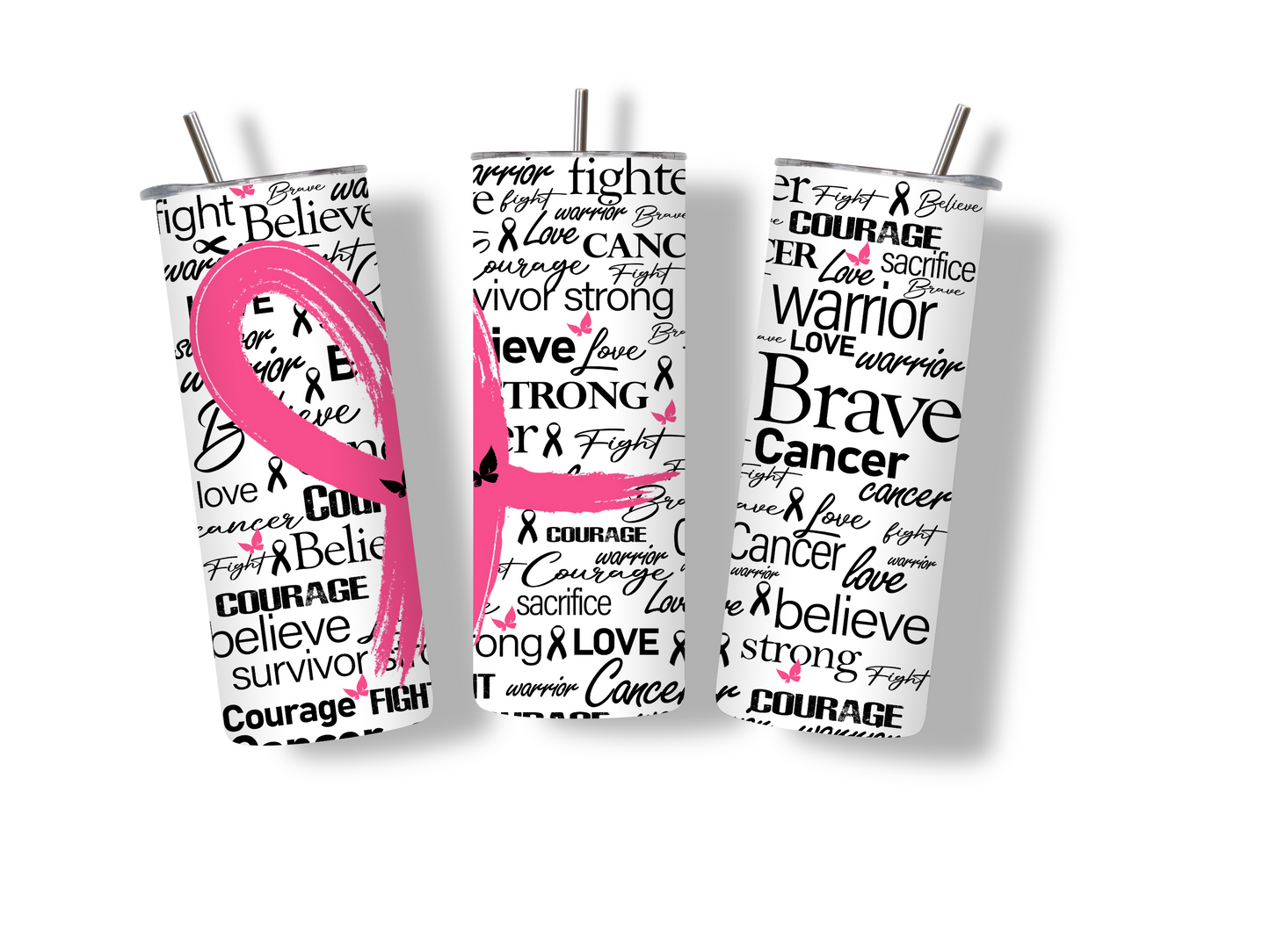 Breast Cancer Awareness White 20 oz Skinny Tumbler Stainless Steel