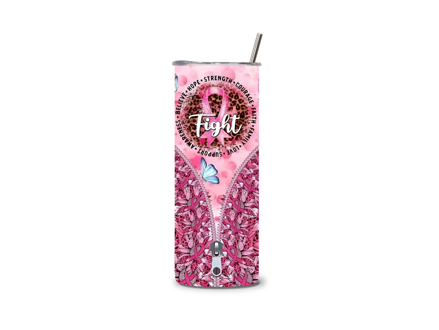 Breast Cancer Awareness Zipper 20 oz Skinny Tumbler Stainless Steel