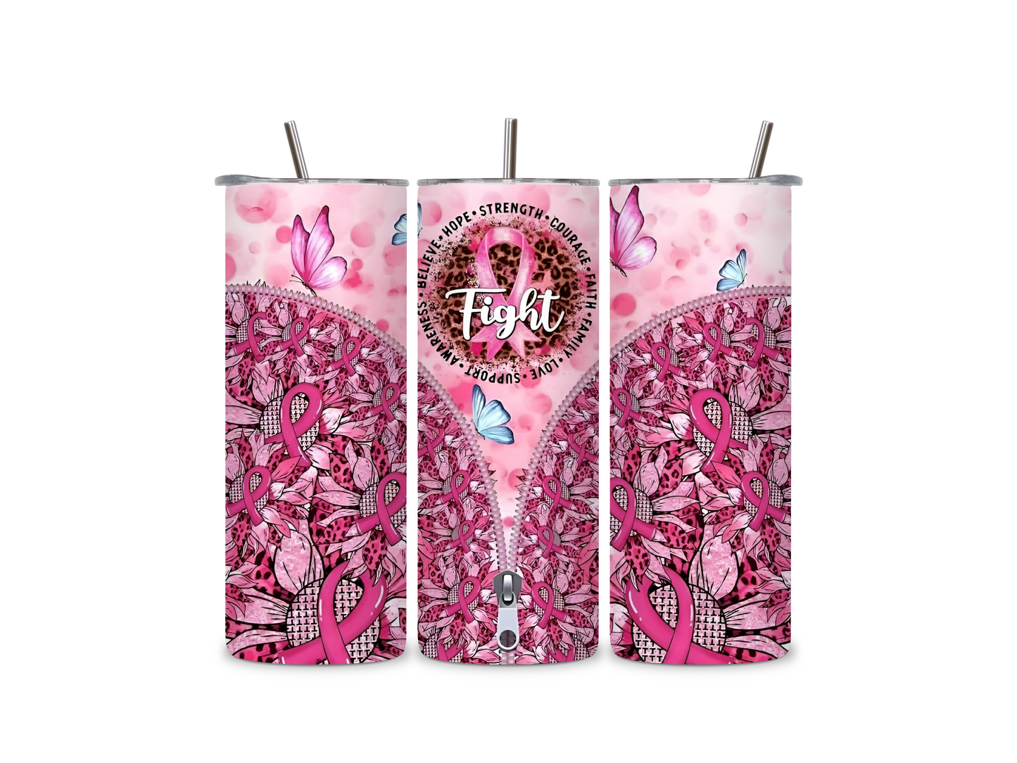 Breast Cancer Awareness Zipper 20 oz Skinny Tumbler Stainless Steel