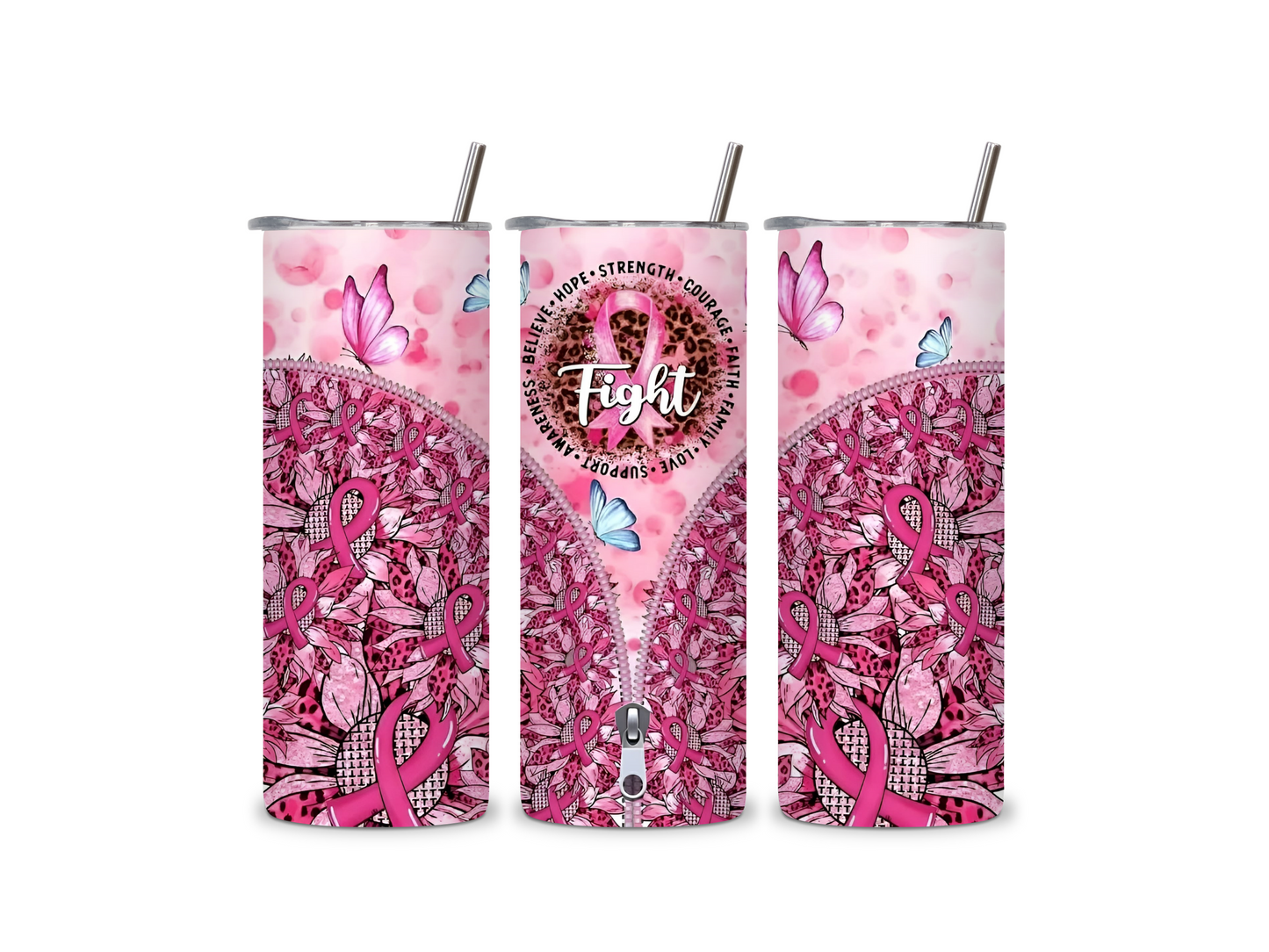Breast Cancer Awareness Zipper 20 oz Skinny Tumbler Stainless Steel