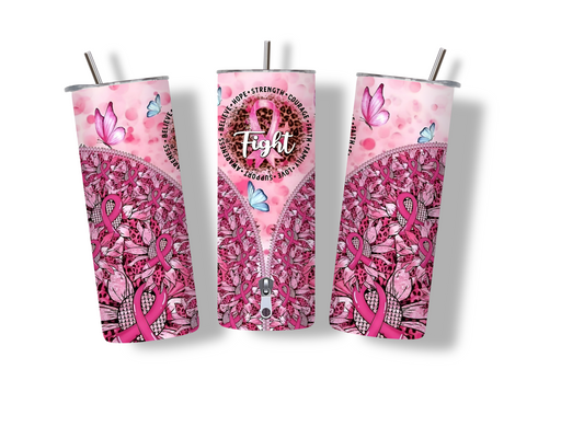 Breast Cancer Awareness Zipper 20 oz Skinny Tumbler Stainless Steel