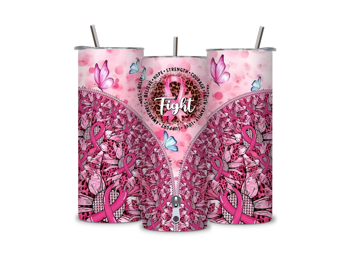 Breast Cancer Awareness Zipper 20 oz Skinny Tumbler Stainless Steel
