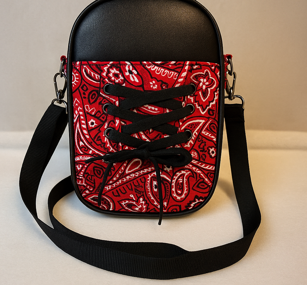 Red Paisley Lace-Up Mini Crossbody Bag