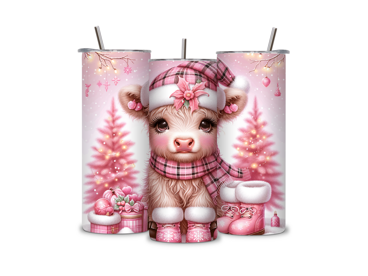 Cute Pink Cow 20 oz Skinny Tumbler Stainless Steel