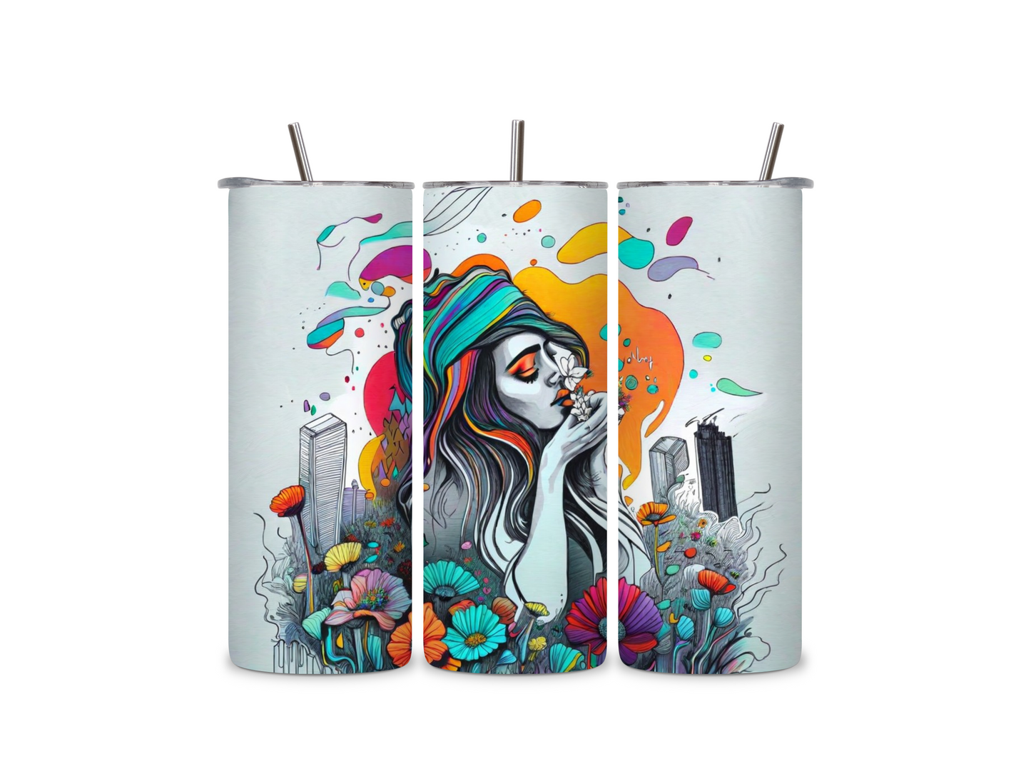 Girl Dreaming with Flowers 20 oz Skinny Tumbler Stainless Steel