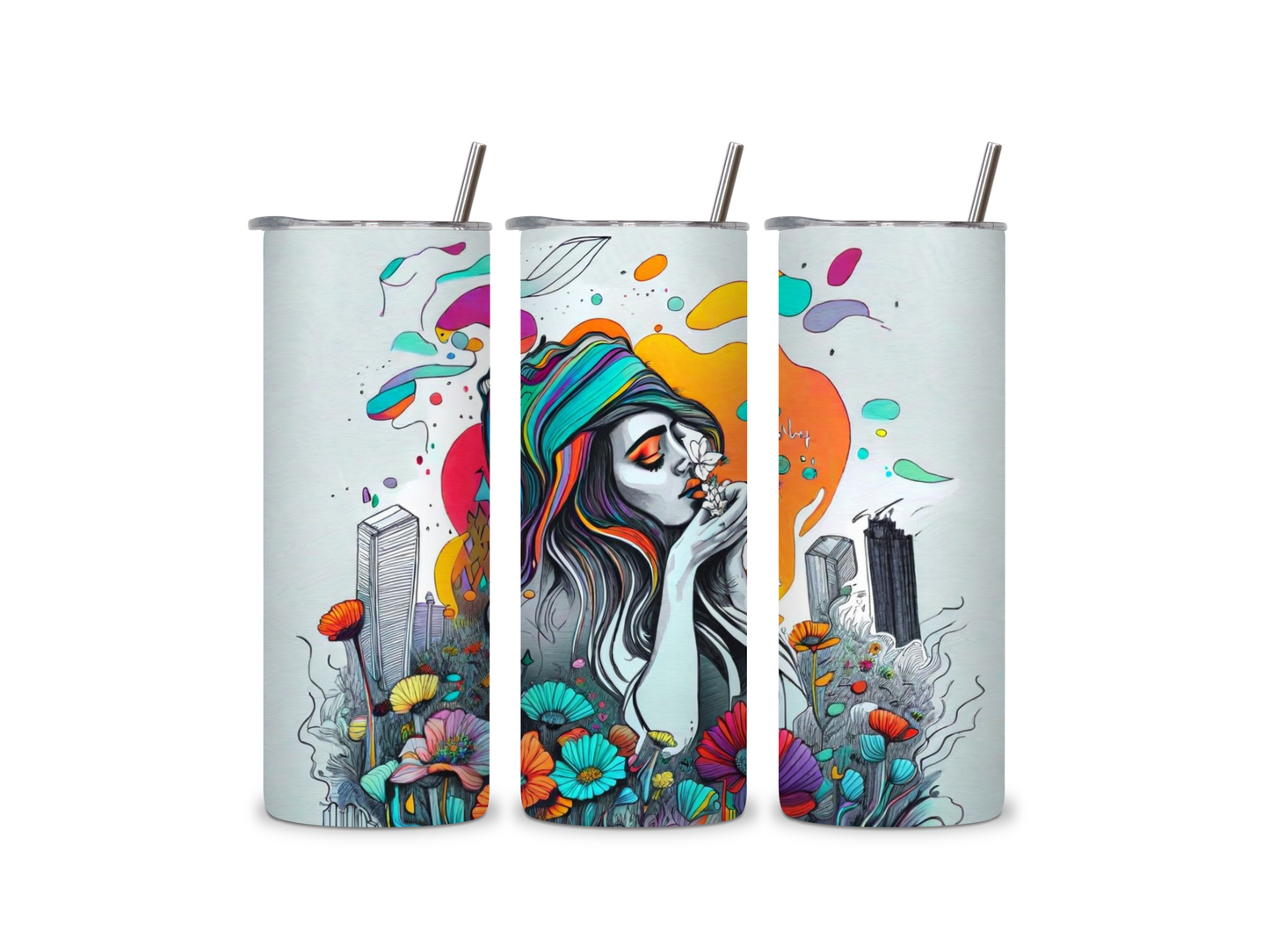 Girl Dreaming with Flowers 20 oz Skinny Tumbler Stainless Steel