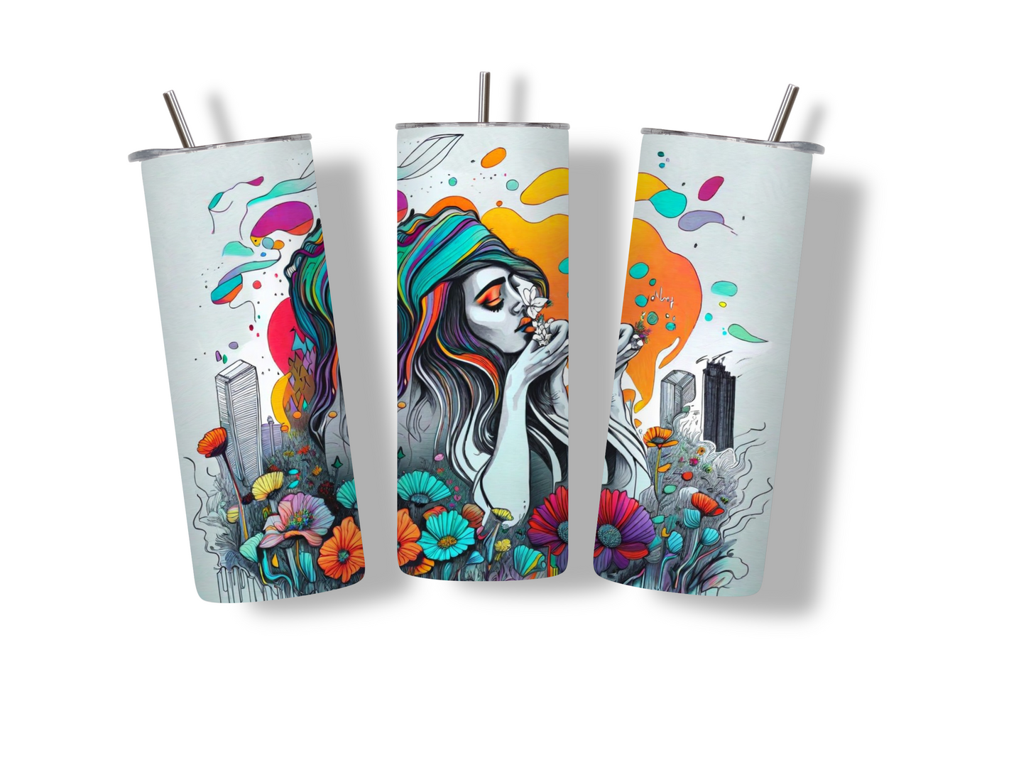 Girl Dreaming with Flowers 20 oz Skinny Tumbler Stainless Steel