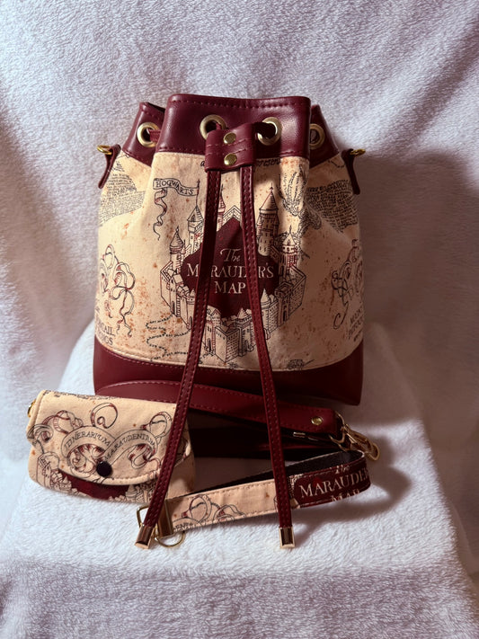Vintage Map Bucket Bag Set