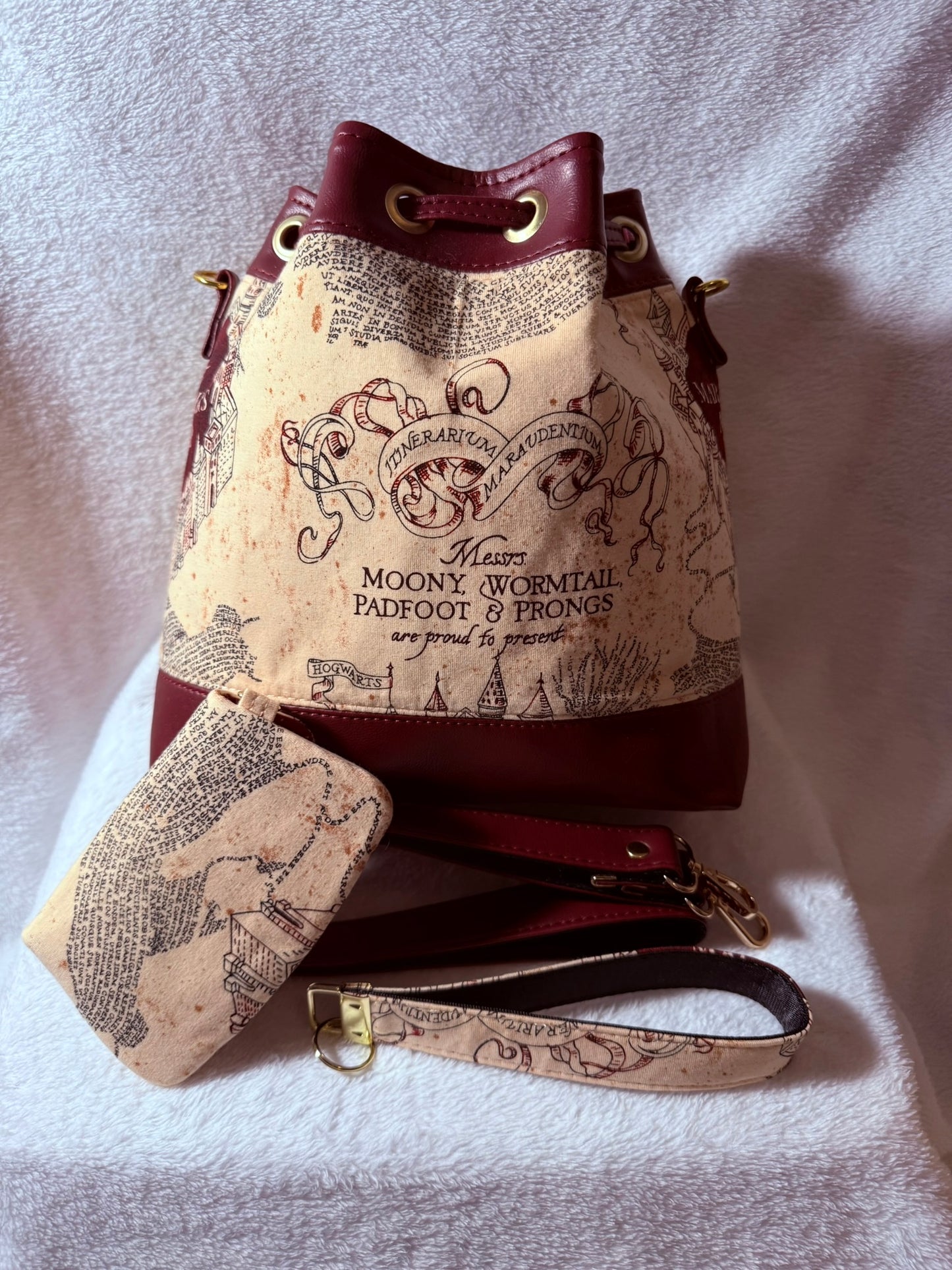 Vintage Map Bucket Bag Set