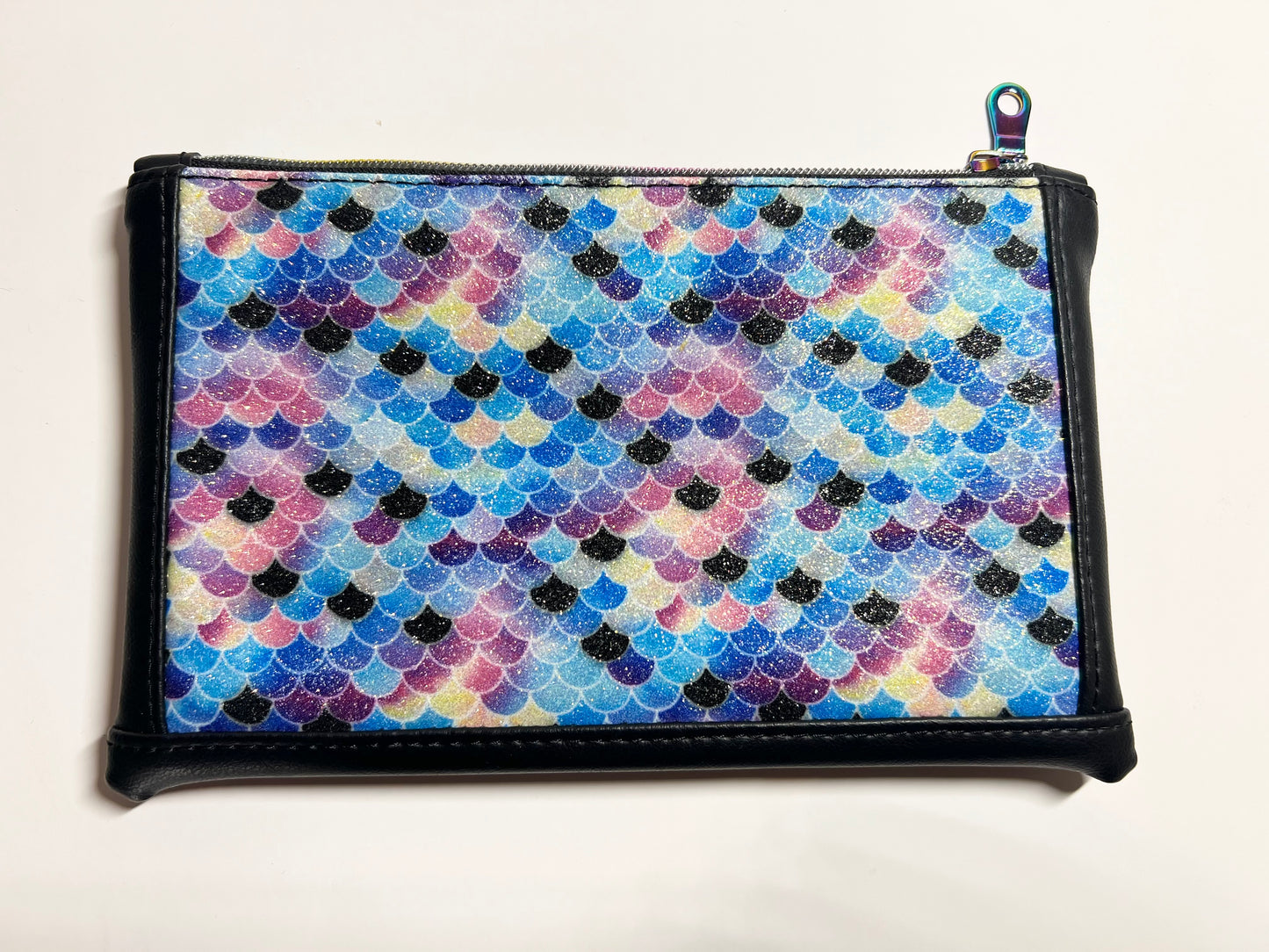 Faux Leather Glitter Mermaid Fabric Makeup Bag! 8.”W x 5.”H