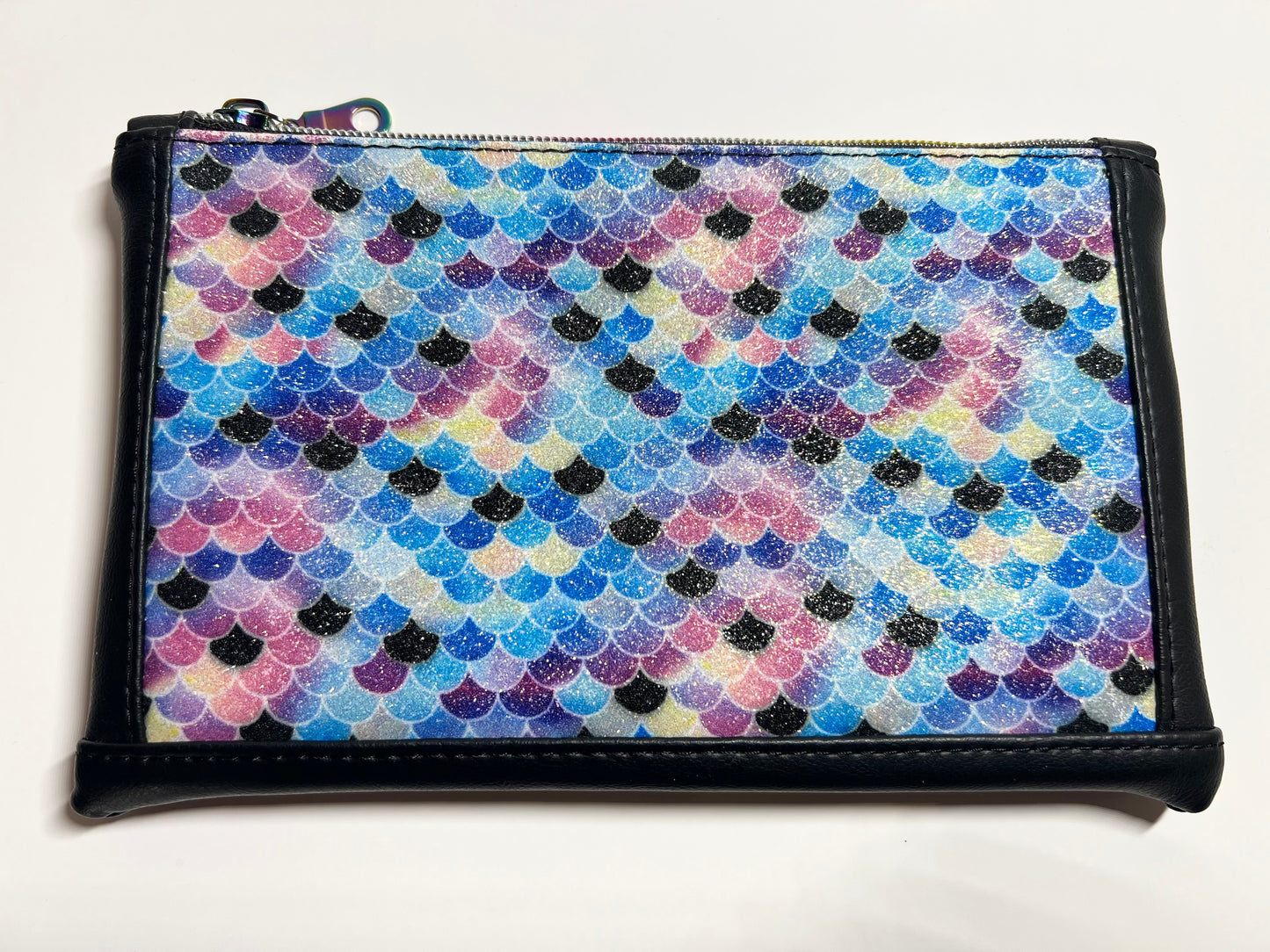 Faux Leather Glitter Mermaid Fabric Makeup Bag! 8.”W x 5.”H