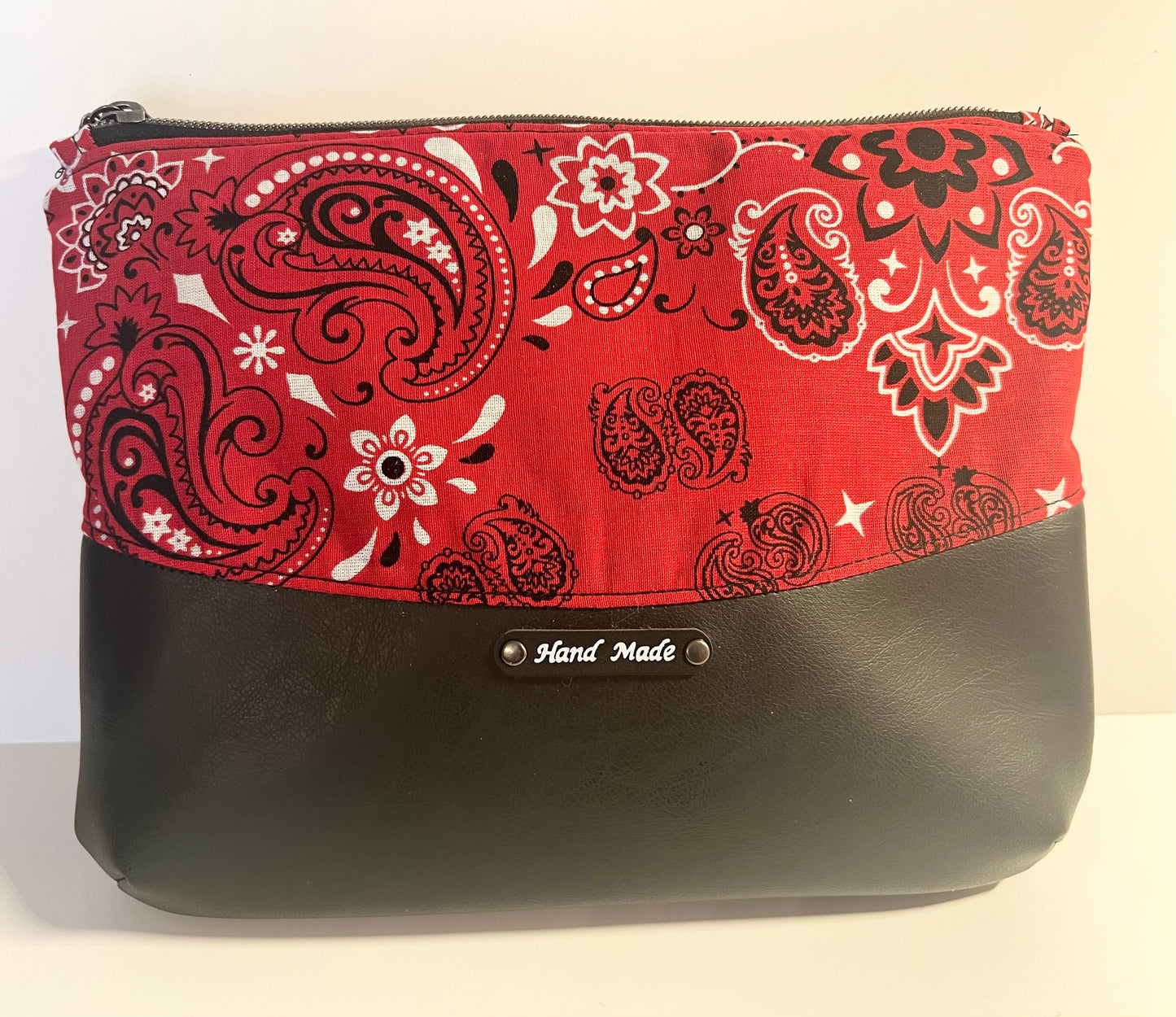 Red Bandana Print Makeup Bag – 10” x 8” Cotton Cosmetic Pouch