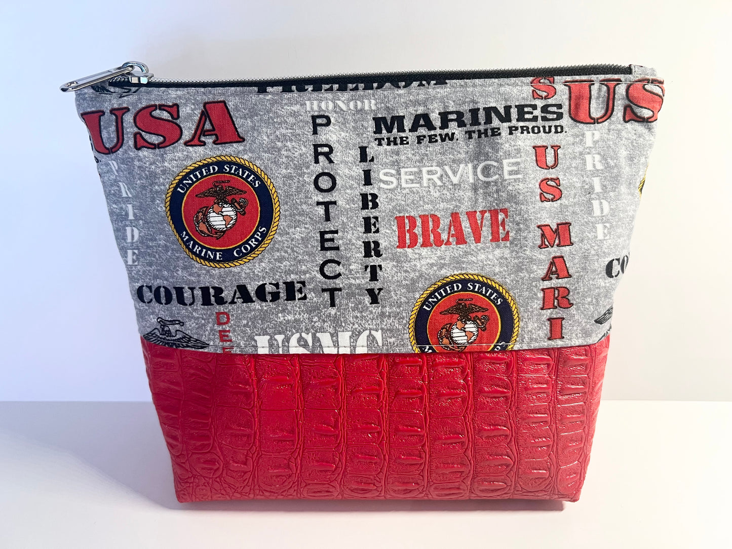 Patriotic Red & Gray Essentials Makeup Bag