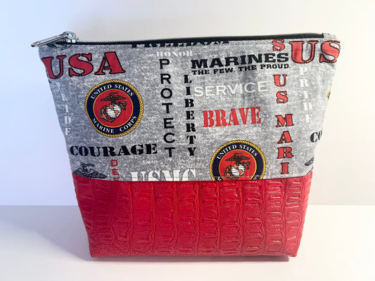 Patriotic Red & Gray Essentials Makeup Bag