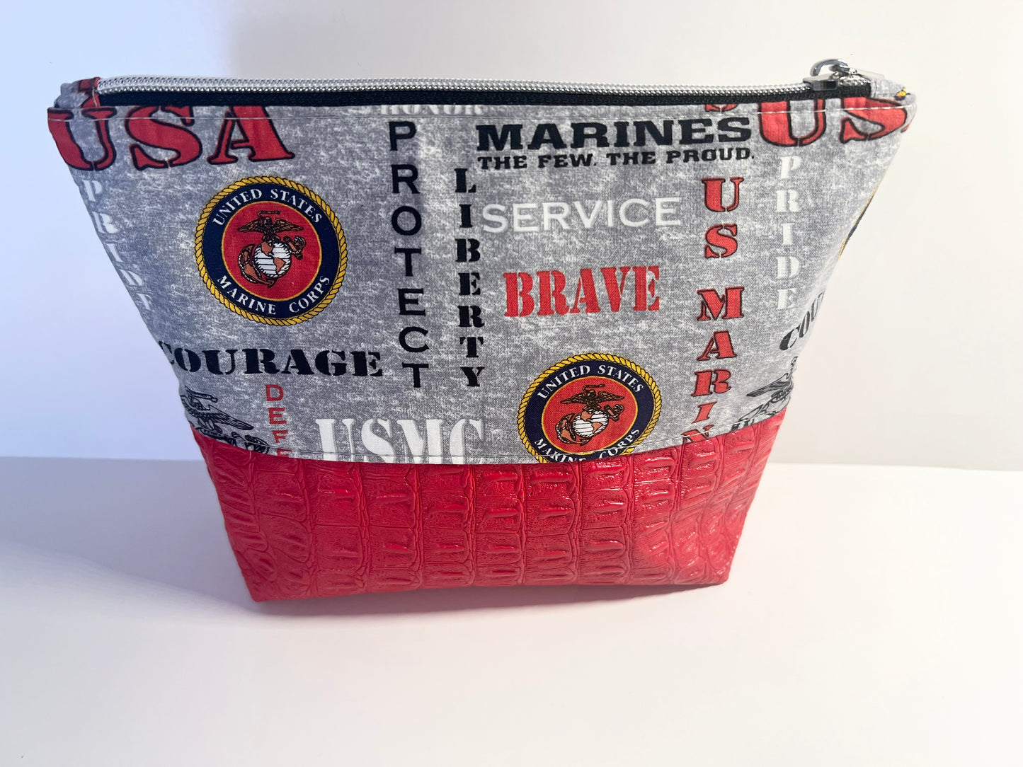 Patriotic Red & Gray Essentials Makeup Bag
