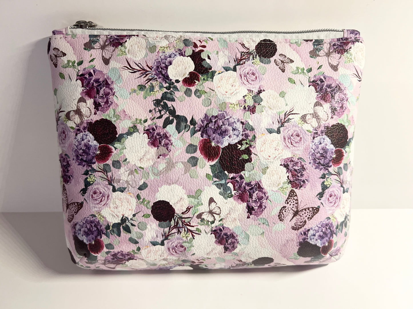 Floral Faux Leather Makeup Bag – 9” x 7” Cosmetic Pouch