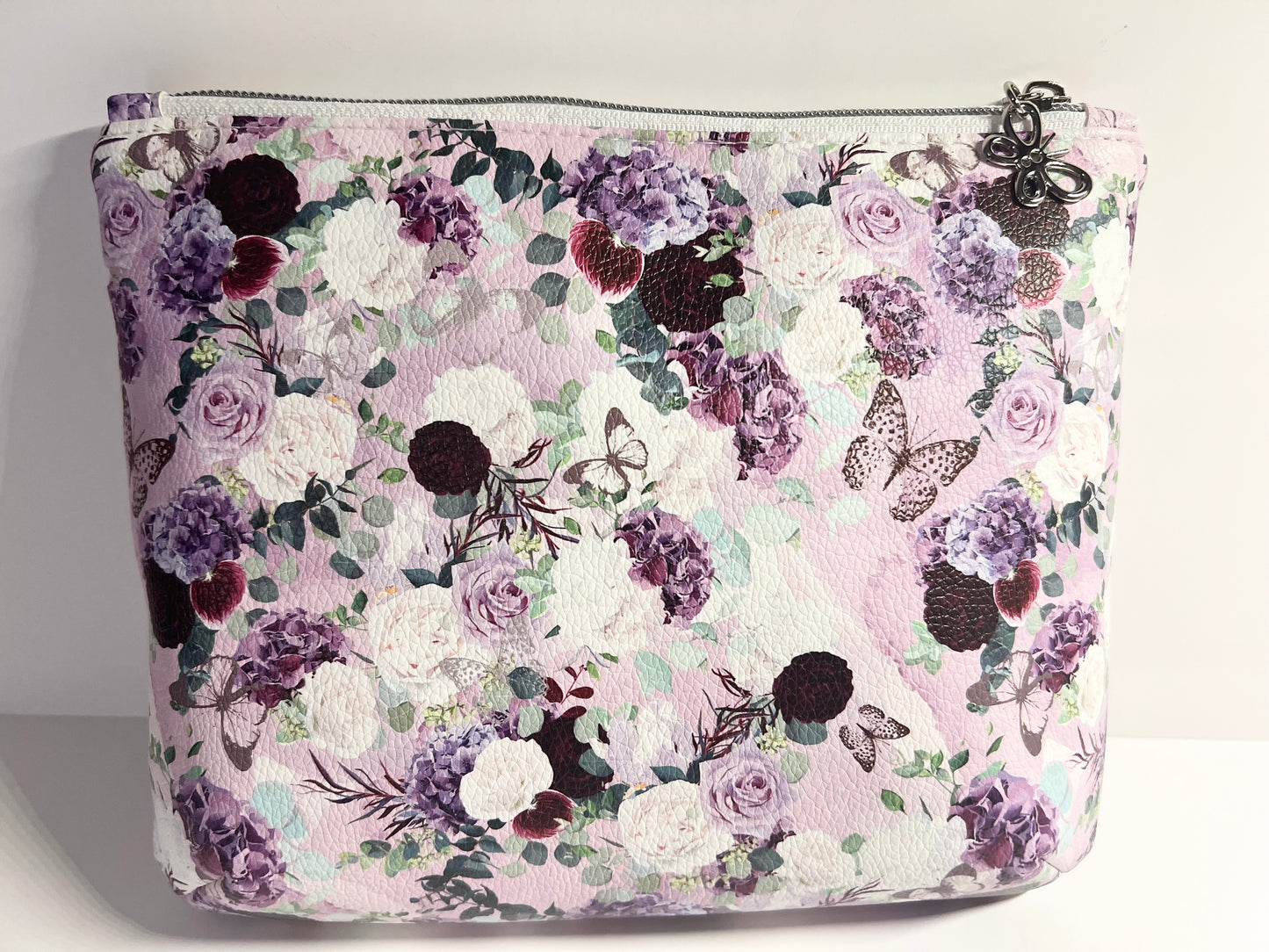 Floral Faux Leather Makeup Bag – 9” x 7” Cosmetic Pouch