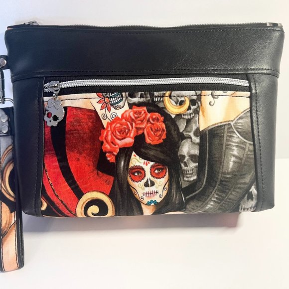 La Rosa Vida Handmade Sugar Skull Wristlet Purse