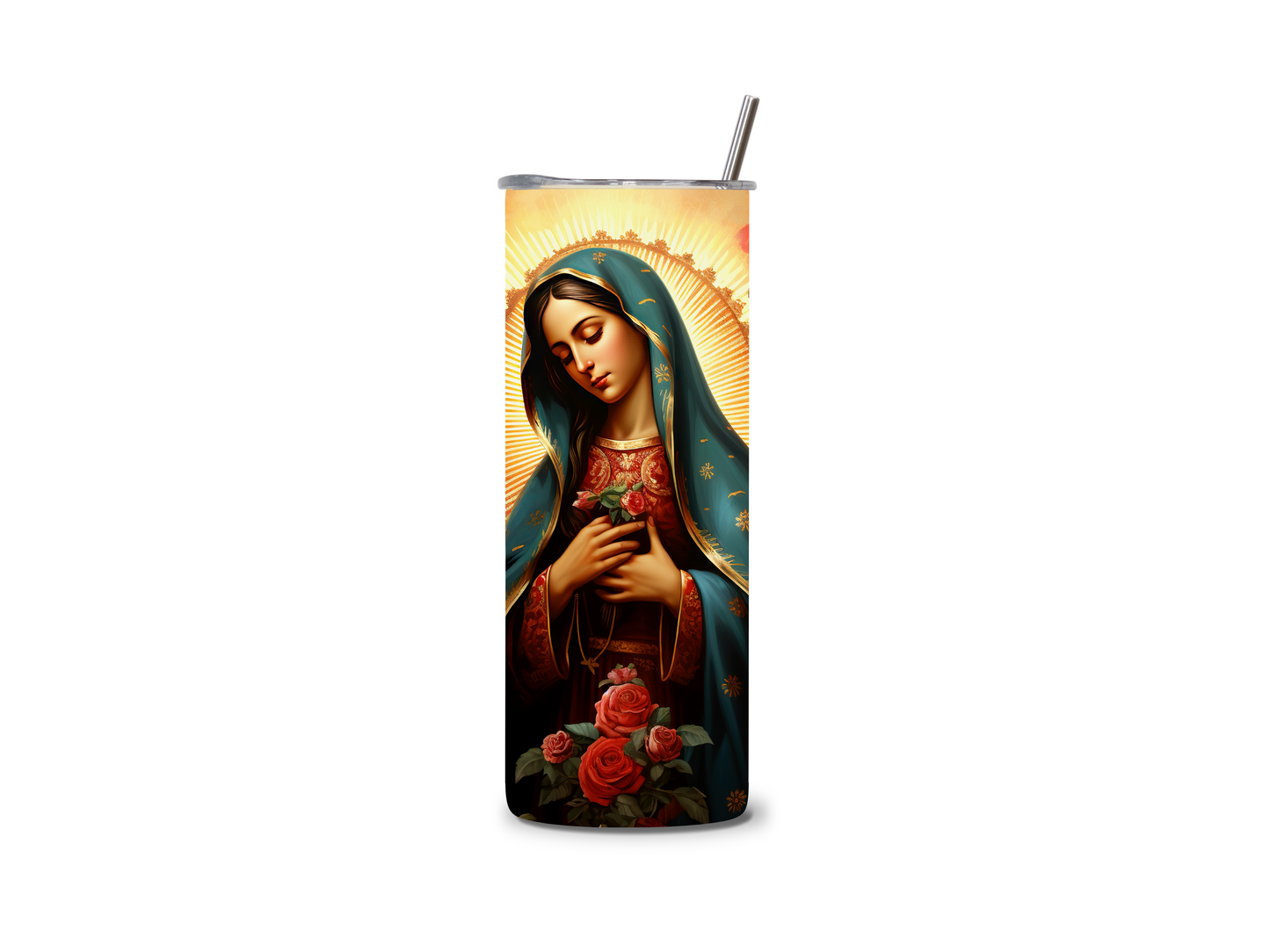 Lady of Guadalupe Rose Mary Elegant 20 oz Skinny Tumbler Stainless Steel