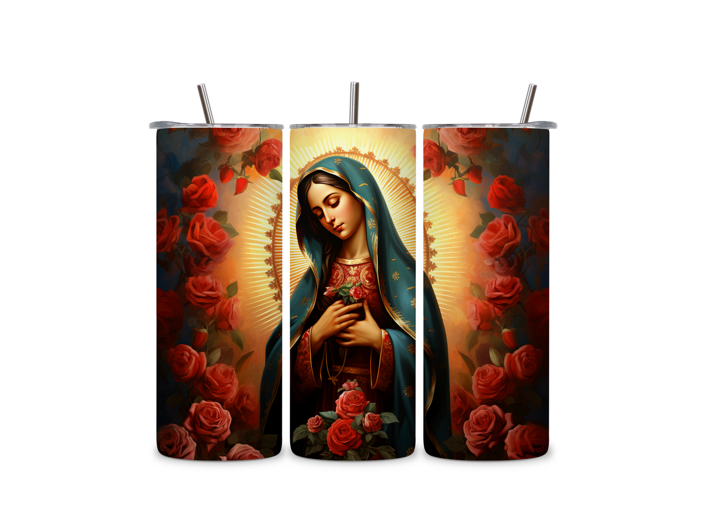 Lady of Guadalupe Rose Mary Elegant 20 oz Skinny Tumbler Stainless Steel