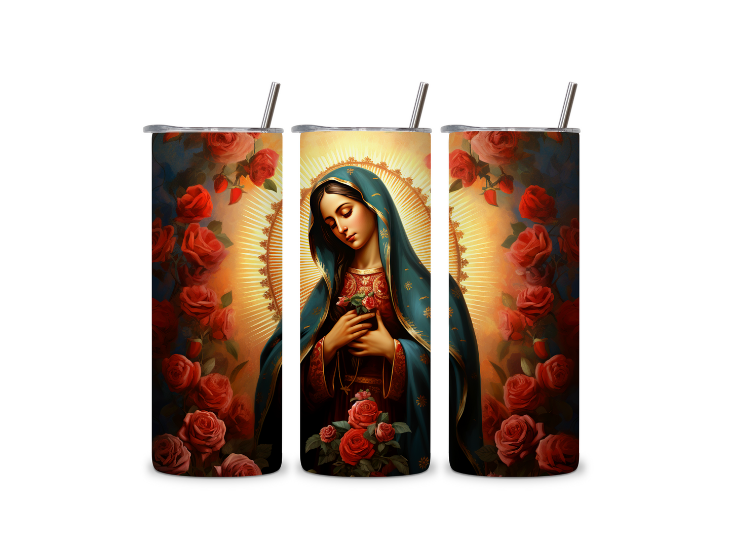Lady of Guadalupe Rose Mary Elegant 20 oz Skinny Tumbler Stainless Steel