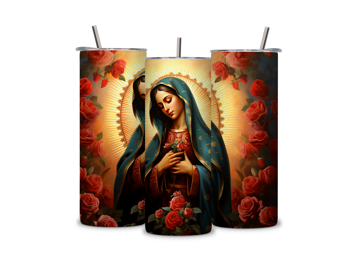 Lady of Guadalupe Rose Mary Elegant 20 oz Skinny Tumbler Stainless Steel