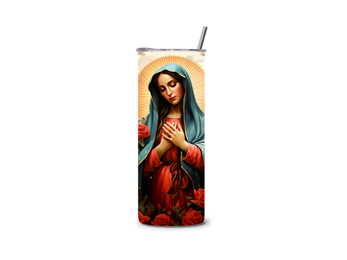 Mary Lady of Guadalupe Roses 20 oz Skinny Tumbler Stainless Steel