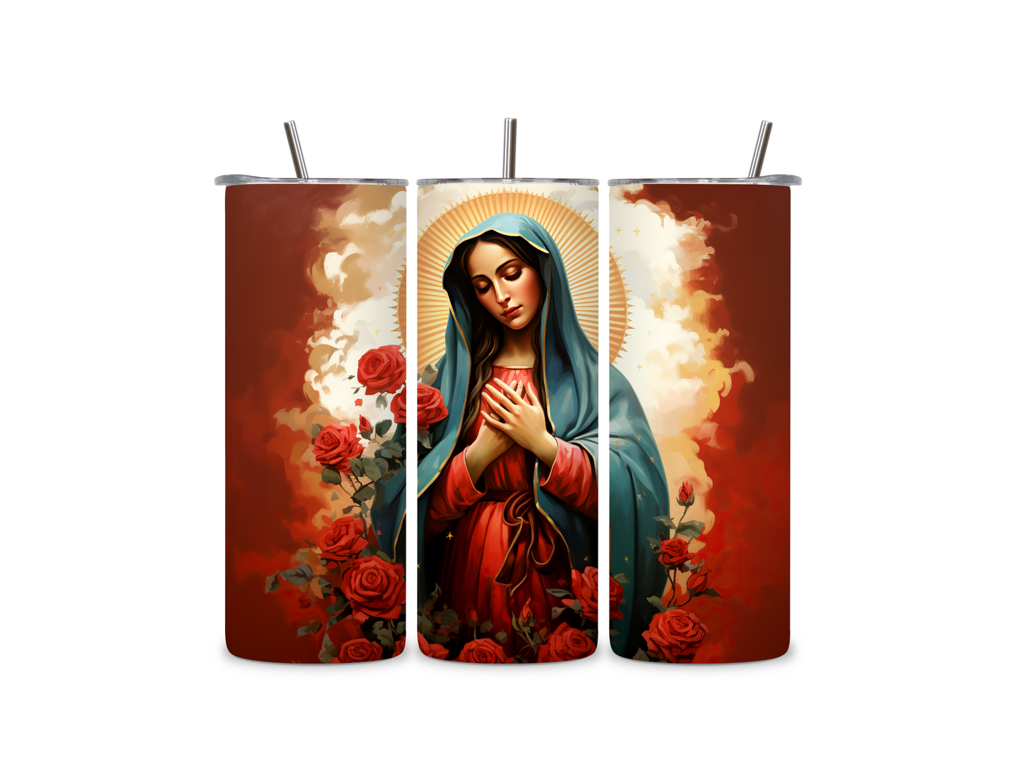 Mary Lady of Guadalupe Roses 20 oz Skinny Tumbler Stainless Steel