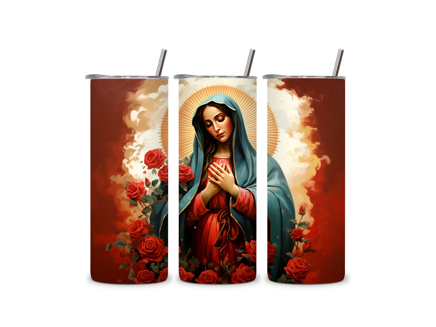 Mary Lady of Guadalupe Roses 20 oz Skinny Tumbler Stainless Steel