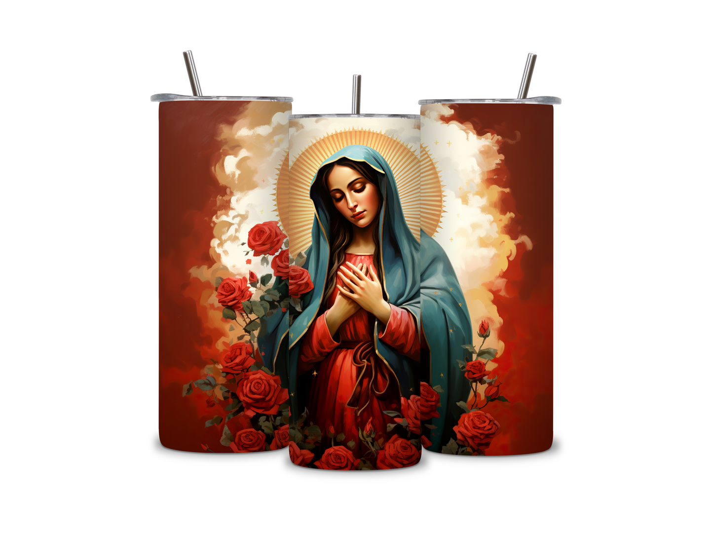 Mary Lady of Guadalupe Roses 20 oz Skinny Tumbler Stainless Steel